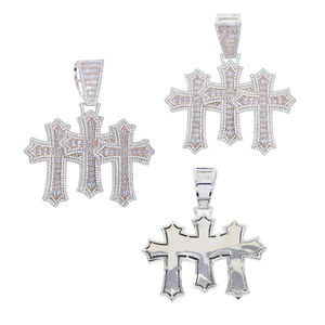 Triple <b>Cross</b> Pendant Necklace Moissanite Diamond Two Tone 925 Silver Iced Out Hip Hop <b>Chain</b> - Product Image 5