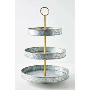 Industry Trending Two Tiered Metal Serving Tray <b>Set</b> Round Rustic Design Wooden Handle Decorative Stand - Product Image 4