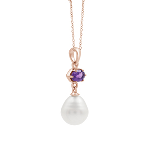 Collar con Colgante de Plata de Ley 925 100% Pura con Amatista y Perla de Agua Dulce, Diseño Clásico de Gota de Agua, Cadena de Serpiente, Joyería para Mujer - Product Image 5