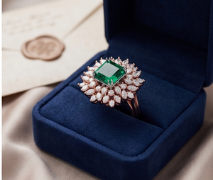 Green Emerald Cut Zircon <b>Ring</b> Halo Bridal Jewelry for Wedding Anniversary Party Gift - Product Image 4