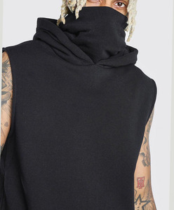 Sudadera con capucha de forro polar de algodón 100% personalizada con máscara de sherpa, nueva llegada, cuello con capucha extragrande para hombre, sin mangas - Product Image 2