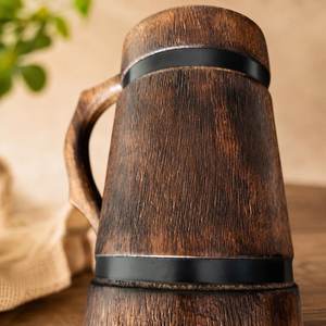 Mug en bois avec bandes métalliques, poignée de style vintage, design classique pour usage domestique, vaisselle réutilisable - Product Image 5