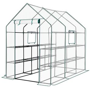 Grande serre portable d'extérieur et d'intérieur de 56 pouces avec 12 étagères et couverture en PE, espace de jardinage accessible avec fenêtres latérales pour jardin - Product Image 1