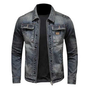Chaqueta de Mezclilla Desgastada para Hombre, Corte Ajustado, Color Sólido, Cierre de Botones, Lavable, de Algodón, Estilo Otoñal - Product Image 1
