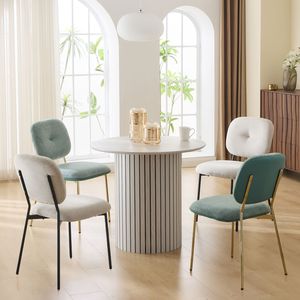 Ensemble de salle à manger moderne pour 4 personnes, table en MDF bambou et chaises en tissu turquoise beige, pieds en métal - gain de place pour cuisine/salle à manger - Product Image 6
