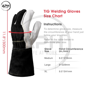 Wing Thumb Leather Shell <b>TIG</b> <b>Welding</b> <b>Gloves</b> Smooth White Goat Grain Black Split Gauntlet Cuff Heat Proof Work <b>Gloves</b> - Product Image 2