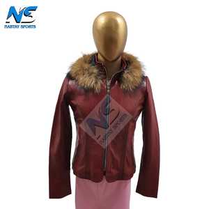 Veste en cuir véritable teinté marron pour femme Nabtay Sports avec col en fourrure véritable, légère, classique, fermeture éclair intégrale - Product Image 1