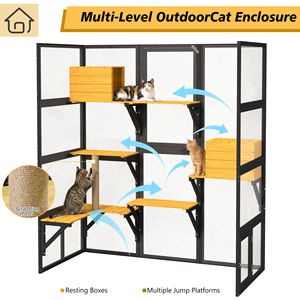 Grande Recinto per Gatti XL in Legno da Esterno con Finestra, per Gatti Multipli da Interno/Esterno, Cuccia per Gatti a 2 Connessioni, Tenda per Animali Domestici - Product Image 2