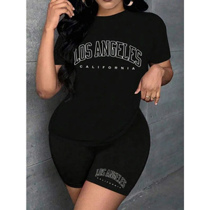 Dernière mode décontractée pour femmes, ensemble personnalisé 2 pièces en tricot imprimé 100% coton respirant et écologique, streetwear d'été - Product Image 3