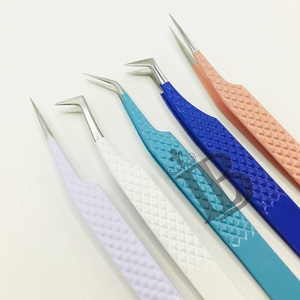 Pinces à cils professionnelles personnalisables avec revêtement coloré, offre exceptionnelle, antidérapantes, faites à la main, testées, ensemble de pinces à bon prix - Product Image 3
