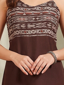 Vestido de Mujer en Línea A con Estampado Geométrico de Algodón Flexible, Marrón, Sin Mangas, con Tirantes, Informal, para Verano - Product Image 3