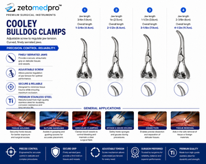 COOLEY - Abrazaderas Curvas Tipo Bulldog con Tornillo de Tensión Ajustable, Mordazas Dentadas, Múltiples Longitudes de Mordaza, ZETOMEDPRO - Product Image 3