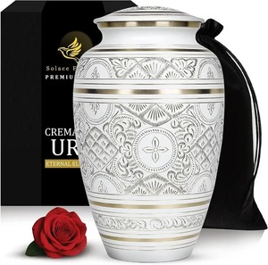 Urna Funeraria Blanca con Detalles Dorados, Estilo Europeo, 200 Pulgadas Cúbicas, Tamaño Adulto, Diseño Duradero, Urna Grande de Latón, Resistente y Elegante - Product Image 3