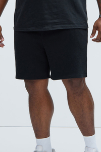 Shorts de survêtement en molleton noir premium pour homme avec cordon de serrage ajustable à la taille, coupe athlétique décontractée, tissu en mélange de coton doux - Product Image 4