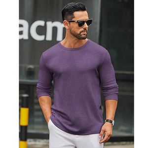 T-shirt en coton uni à manches longues pour homme, col rond décontracté, impression personnalisée, fournisseur en gros OEM ODM - Product Image 3