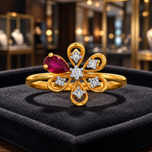 Anillo de Oro 10K 14K 18K y Plata 925 935 con Gema de Pera y Diseño Floral Inspirado en la Naturaleza para Mujer, Joyería Fina de Lujo - Product Image 1