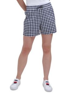 Shorts en coton Oxford rayés pour femmes avec cordon de serrage à la taille et poches, coupe décontractée, taille mi-haute, tissu respirant - Product Image 2