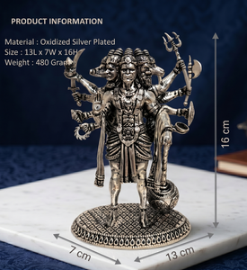 Jaipur Metals - Ídolo de Hanuman Panchmukhi Chapado en Plata Oxidada 999 |   Estatua 100% de Latón |   13 x 7 x 16 cm |   480 g |   Regalo para Pooja - Product Image 2