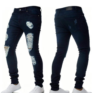 Jean en denim déchiré pour homme, coupe droite, taille haute, respirant, écologique, séchage rapide, en coton, style décontracté, automne - Product Image 3