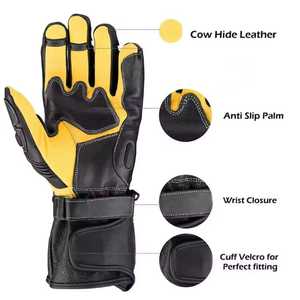 Guantes de cuero para motocicleta, hasta la muñeca, lisos, con pantalla táctil, ecológicos, forrados con piel, transpirables, sin forro, negros con detalles amarillos, talla cuatro - Product Image 4