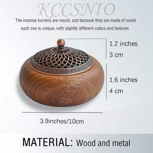 En gros, Brûleur à Bakhoor rond en bois de manguier avec couvercle en laiton antique à filigrane, support d'encens Oud traditionnel, Mabkha rustique Zen - Product Image 2