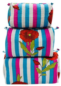 Juego de 3 Bolsas de Maquillaje Cosméticas de Viaje, Estilo Bohemio, Acolchadas, de Algodón Estampado a Mano con Diseño de Puntos, con Cierre de Cremallera y Asa Suave - Product Image 2