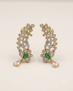 Pendientes de Oreja con Forma de Hoja y Flor, Adornados con Piedras Ovaladas, para Mujer, Chapados en Oro Antiguo, Joyería de Moda, Estilo Étnico - Product Image 1