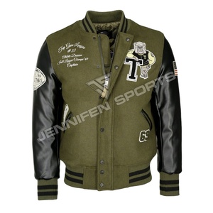 Veste universitaire personnalisée pour hommes patchs de broderie Chenillie matériau de coquille laine, manches en cuir, fermeture à boutons à l'intérieur doublure matelassée - Product Image 1