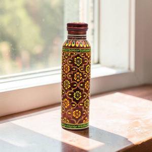 Hand Painted Floral <b>Copper</b> Water <b>Bottle</b> Traditional Artisan Design Reusable Metal <b>Drink</b> Flask Leakproof Daily Hydration - Product Image 2