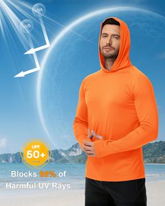 เสื้อฮู้ดแขนยาวสำหรับผู้ชาย สำหรับตกปลา ป้องกันแสงแดด UPF 50+ มีรูสำหรับนิ้วโป้ง แห้งเร็ว เป็นมิตรต่อสิ่งแวดล้อม เหมาะสำหรับกีฬากลางแจ้ง - Product Image 4