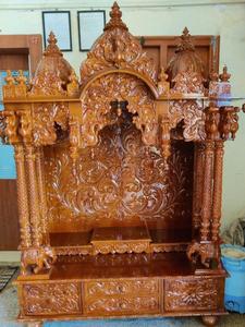 Hand Carved Traditional Teak Wood Temple <b>Unit</b> with <b>Storage</b> for Home Pooja Mandir - Product Image 6