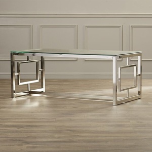 Muebles de sala de estar de estilo moderno, mesa auxiliar redonda de metal moderno con patas de metal plateadas - Product Image 2