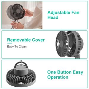 Ventilador de trípode portátil recargable a batería, plegable para camping y viajes, con gancho para colgar en tiendas de campaña y mosquetón - Product Image 5