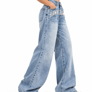 <b>Women's</b> High Waist <b>Baggy</b> Denim <b>Jeans</b> Loose Fit <b>Jeans</b> <b>Baggy</b> Loose Fit Full Length Pants With Waist Embroidery Letter - Product Image 3