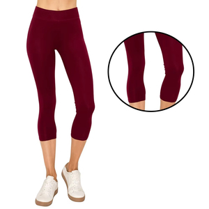 Leggings de yoga taille haute mi-cuisse, couleur bordeaux uni, sans couture, extensibles, pour femme, tenue de sport et de gym - Product Image 4