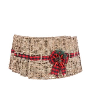 Collar para árbol de Navidad de junco marino natural, falda para árbol con lazo de cuadros Buffalo, cesta, decoración rústica para el hogar en Navidad - Product Image 3