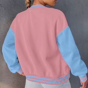 Veste universitaire rose et bleue à blocs de couleur, style décontracté unisexe, col rabattu, manches régulières, fermeture éclair, pour l'automne - Product Image 2