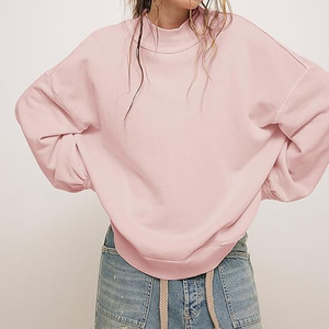 New Trendy Women Knitted Mockneck Fleece Sweatshirt Pullover Drop Shoulder Style Comfortable Autumn/Winter <b>Top</b> Custom Front Logo - Product Image 3