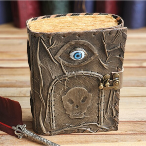Diario gótico de cuero, cuaderno de hechizos hecho a mano con diseño de ojo y esqueleto, Grimorio de ojo turco, diario de Halloween inspirado en Hocus Pocus - Product Image 5