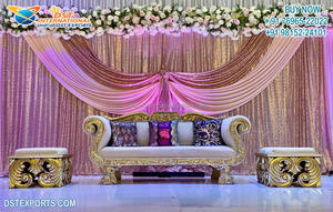 Espléndido Juego de Sofás Plateados Tallados para Decoración de Bodas, Lujoso Juego de Sofás Plateados para Escenario de Recepción de Bodas, Juego de Sofás Plateados para Escenario de Recepción en Canadá - Product Image 5