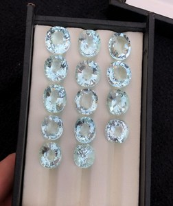 Lot de pierres précieuses d'aigue-marine naturelle, tons blanc et bleu, excellente taille, clarté impeccable, pierres brutes pour bijoux - Product Image 6