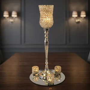 Cristal grand métal ouragans bougeoirs mariage table décorative pièce maîtresse argent ouragans titulaires - Product Image 2