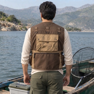<b>Men</b> Fishing <b>Vest</b> Made With Durable Polyester Fabric Lightweight Construction Multiple Utility Pockets Secure Zipper Closure - Product Image 2