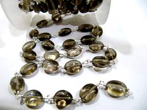 Smoky Quartz Oval Plain Smooth Beaded <b>Rosary</b> Chain - Product Image 5