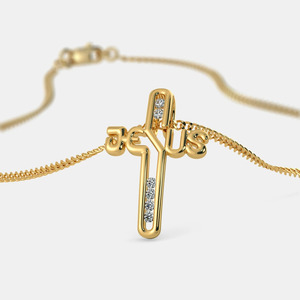 Collar con Colgante de Cruz de Jesús de Lujo, en Oro Amarillo de 14K, con Diamante Cultivado en Laboratorio, Corte Brillante Redondo - Product Image 6