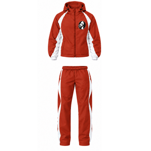 Conjunto Deportivo con Capucha Rojo Escarlata y Blanco, Chaqueta con Cierre Completo y Pantalones a Juego, Uniforme Deportivo de Dos Piezas Personalizado para Equipos de Entrenamiento - Product Image 1