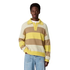 <b>Men</b> Yellow Striped Polo Sweater Long Sleeve Knit Pullover Casual Warm Winter <b>Knitwear</b> Custom Logo OEM Manufacturer Sportswear - Product Image 2