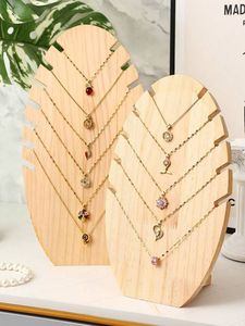 Support à colliers en forme de feuille en bois, double niveau, type sur pied, organisateur minimaliste pour bijoux - Product Image 3