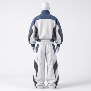 <b>Womens</b> <b>White</b> Blue Two Piece Tracksuit Set With Color Block Zip Jacket Loose Jogger Pants Contrast Panels Wholesale Supplier - Product Image 4