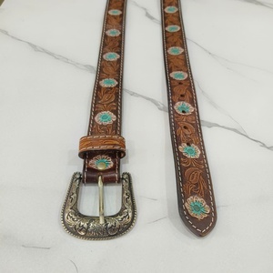 Venta al por mayor de cinturones de cuero vintage con diseño floral, hechos a mano, estilo western, nuevos, de diseñador, genuinos, de alta calidad, juego de 6 piezas. - Product Image 1